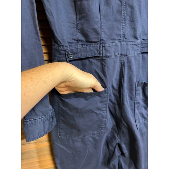 OUTERKNOWN S.E.A. Long Sleeve Navy Linen Cotton Blend Utility Jumpsuit - XS - Picture 9 of 13